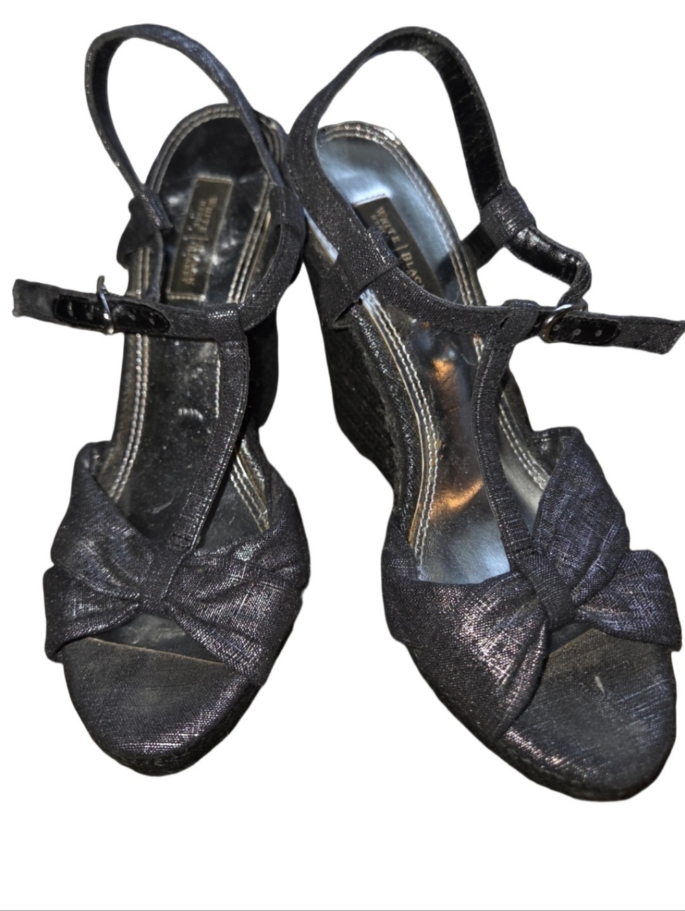 WHBM Women's Black Sparkle Wedge Sandals